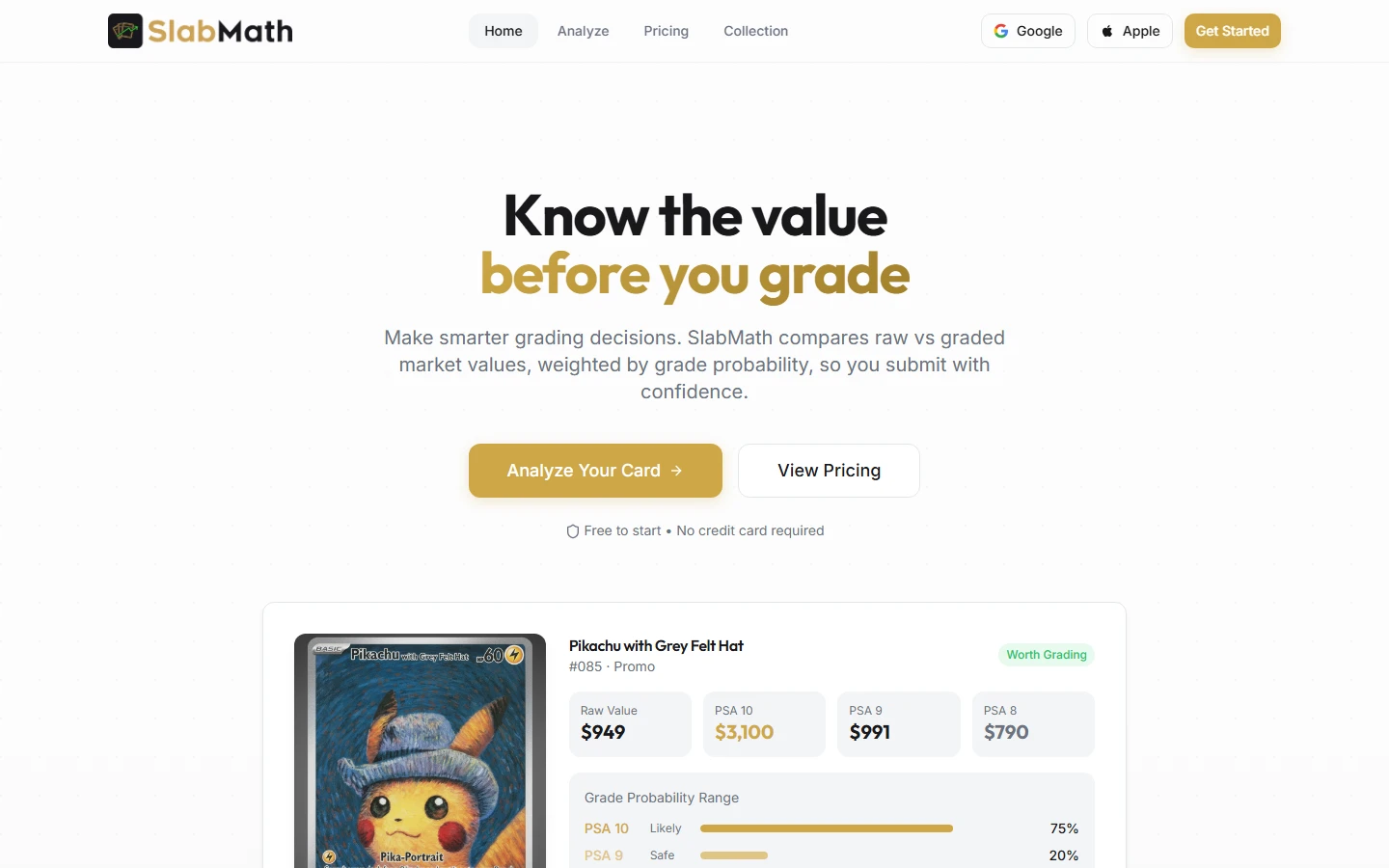 SlabMath desktop AI card grading and profit predictor application